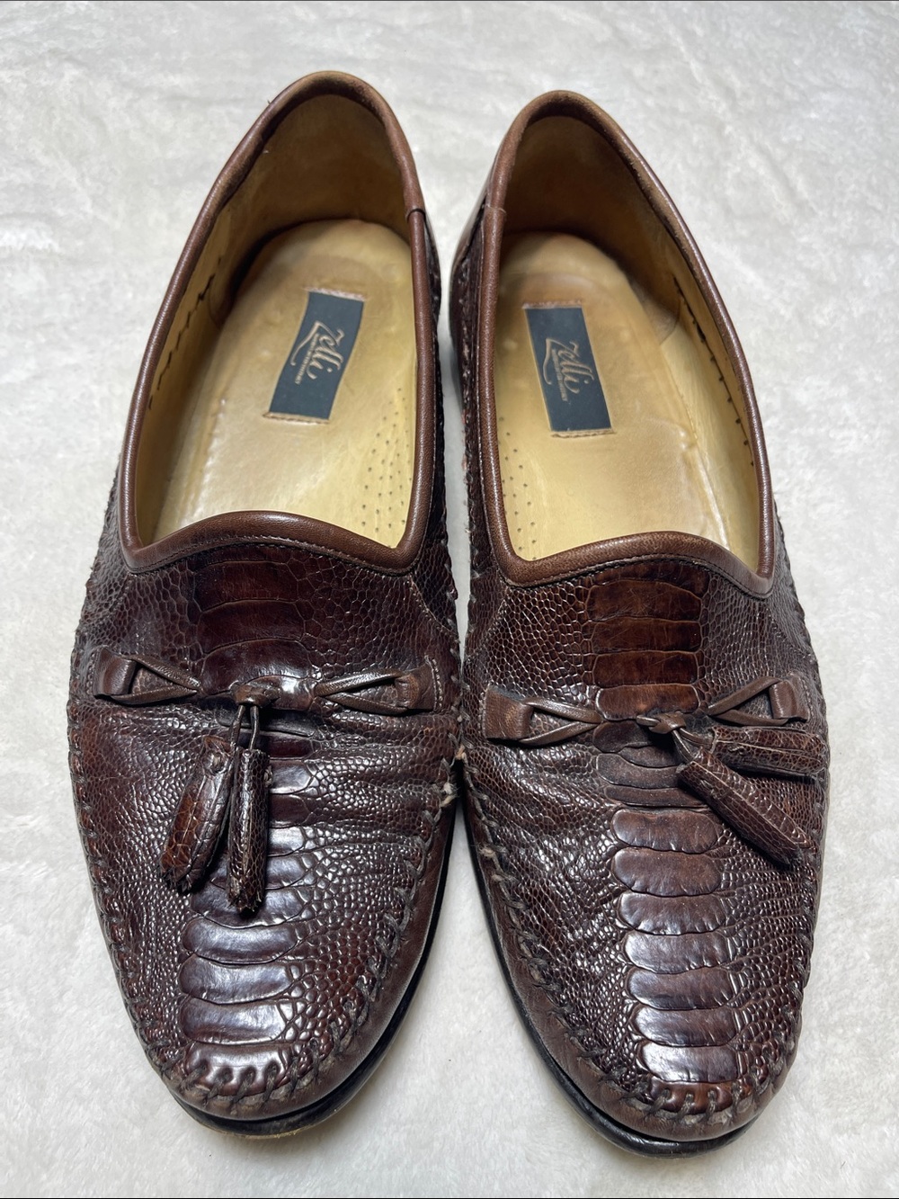 Zelli Men's Brown Ostrich Exotic Leather Tassel Slip-On Loafers Size 11